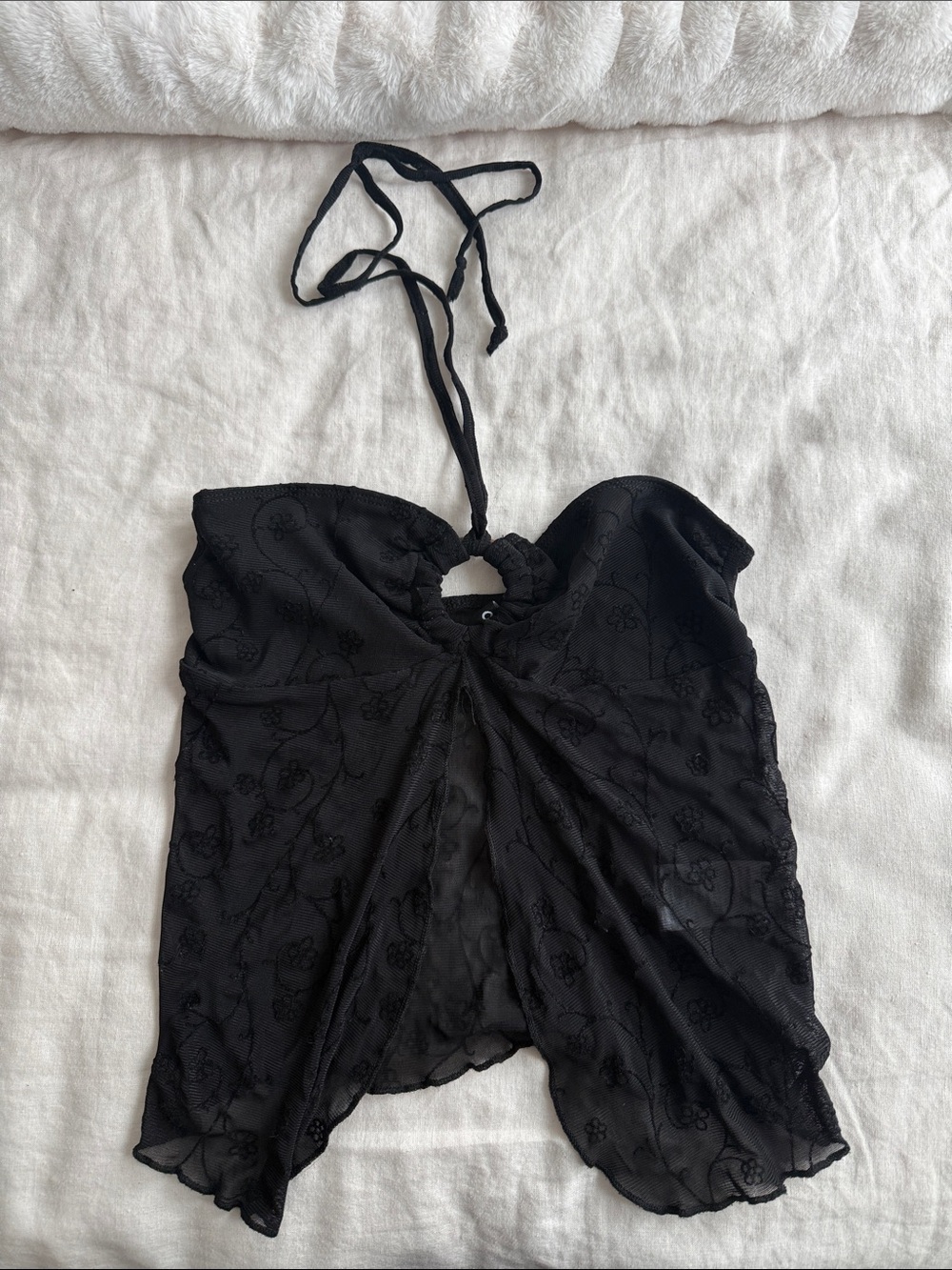 Motel Rocks Black Floral Mesh Halter Crop Top